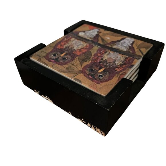 Thirstystone Ceramic Cork Backed Drink Coasters Set Hoo Hoo With Holder - Picture 3 of 5